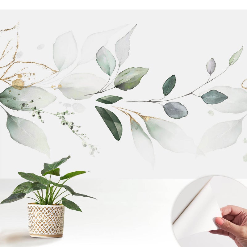 Tapeta z tkaniny samoprzylepnej - stylowa dekoracyjna elegancka 152x104 cm - Delikatne kompozycje liści w akwareli TULUP