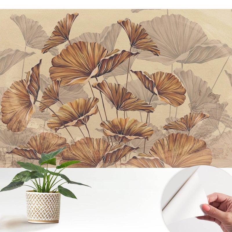 Samoprzylepna tapeta - stylowa dekoracja ściany elegancka i trwała 152x104 cm - Rustykalne liście w ciepłych barwach TULUP