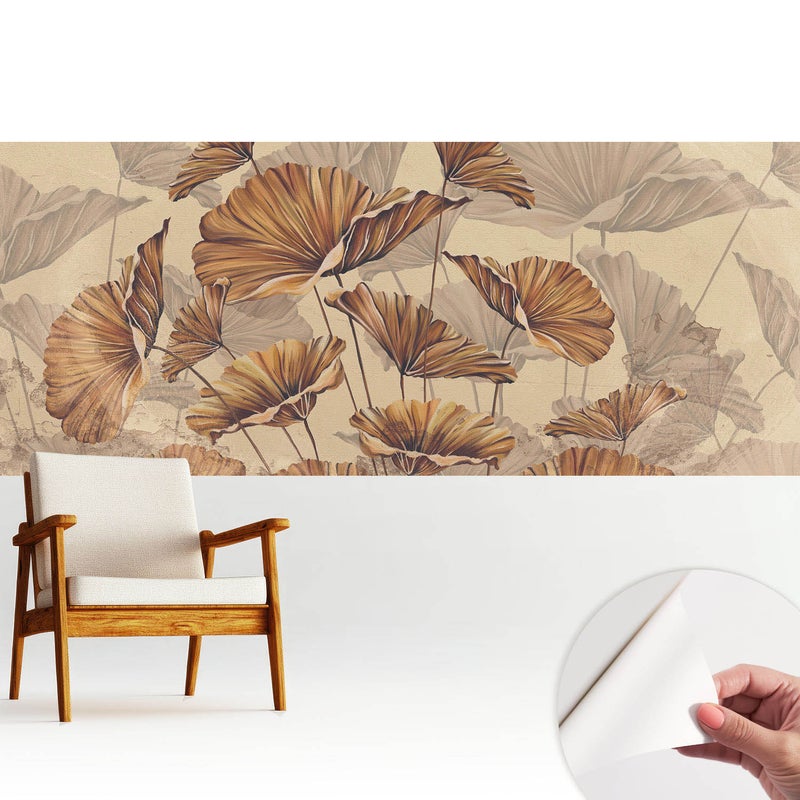Samoprzylepna tapeta - stylowa dekoracja ściany elegancka i trwała 250x104 cm - Rustykalne liście w ciepłych barwach TULUP