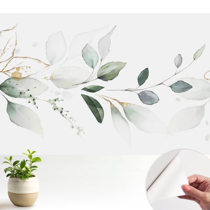 Tapeta z tkaniny samoprzylepnej - stylowa dekoracyjna elegancka 104x70 cm - Delikatne kompozycje liści w akwareli TULUP