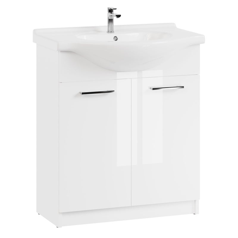 Szafka łazienkowa z umywalką stojąca pod umywalkę biała połysk zestaw 75 cm