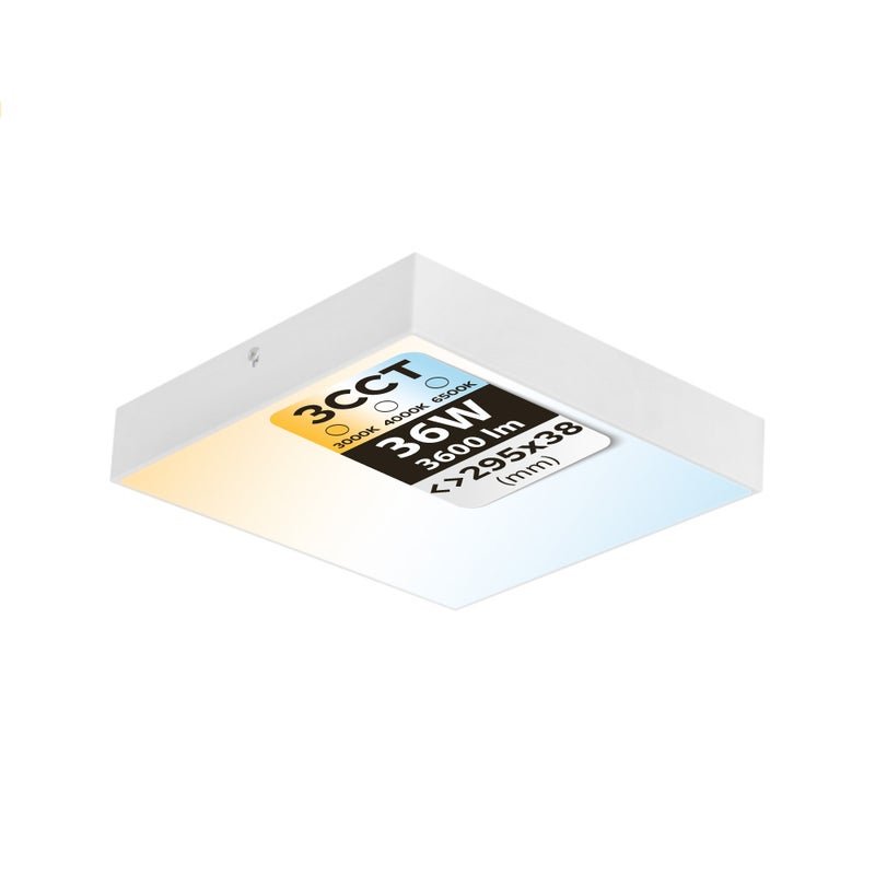 Plafon LED 36W 3600lm 3CCT 29,5x29,5cm IP20 kwadratowy biały CATALINA/S HOROZ.