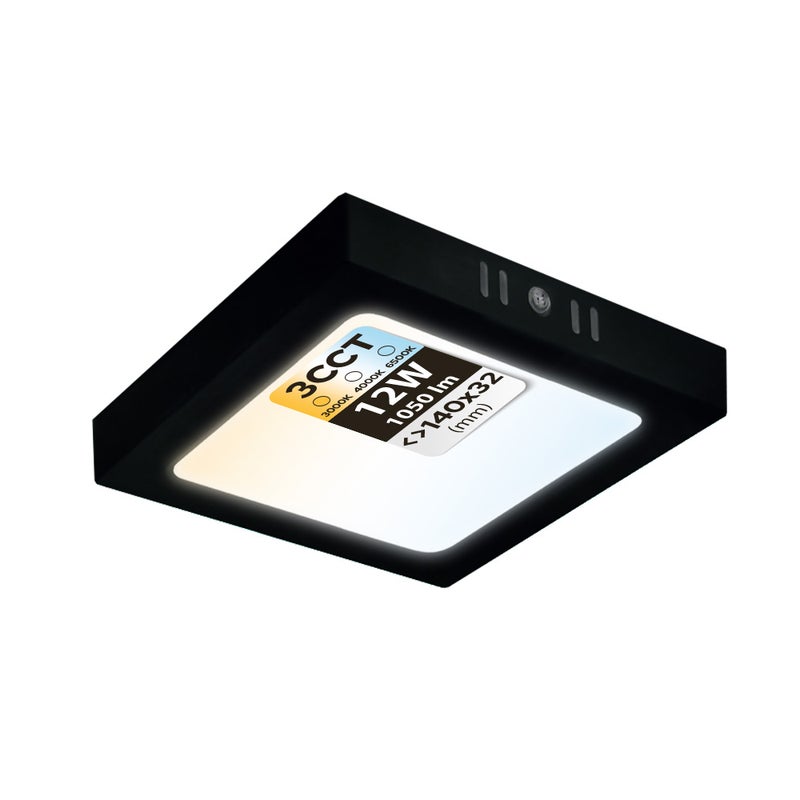 Plafon LED 12W 1050lm 3CCT 14x14cm IP20 kwadratowy czarny SELENA HOROZ.