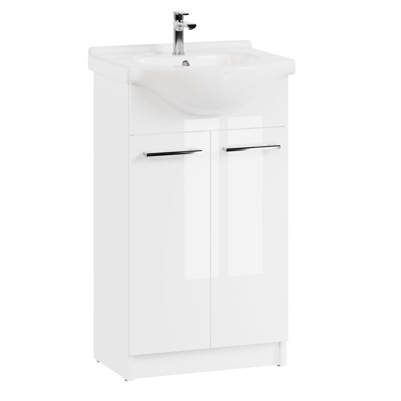 Szafka łazienkowa z umywalką stojąca pod umywalkę biała połysk zestaw 50 cm