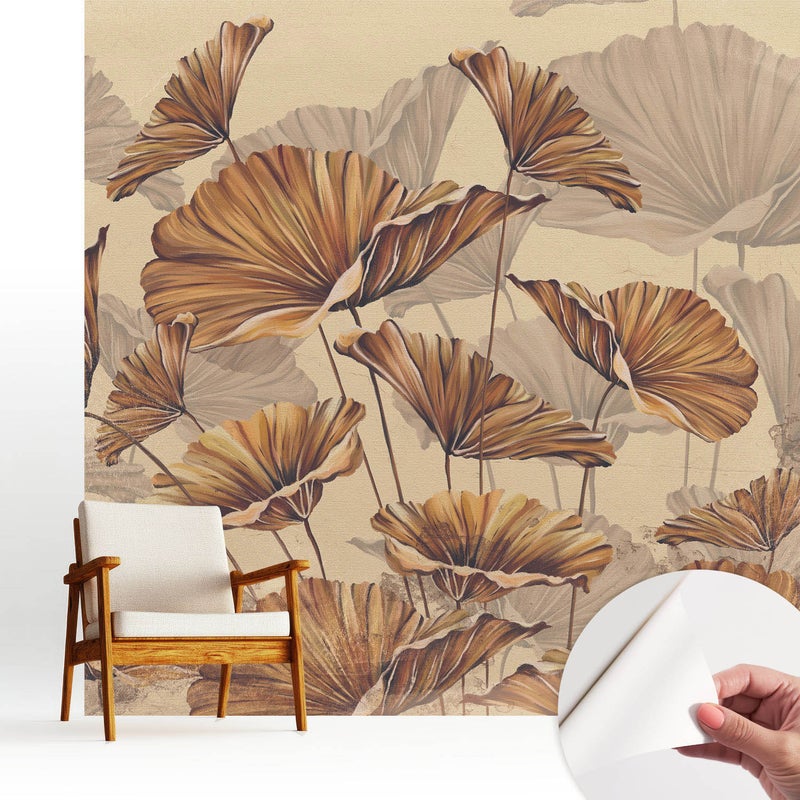 Samoprzylepna tapeta - stylowa dekoracja ściany elegancka i trwała 250x250 cm - Rustykalne liście w ciepłych barwach TULUP