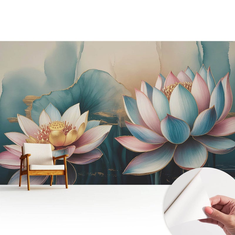 Tapeta samoprzylepna - nowoczesna stylowa elegancka wykończenie wysokiej jakości 416x254 cm - Delikatne kwiaty lotosu w abstrakcyjnym stylu TULUP