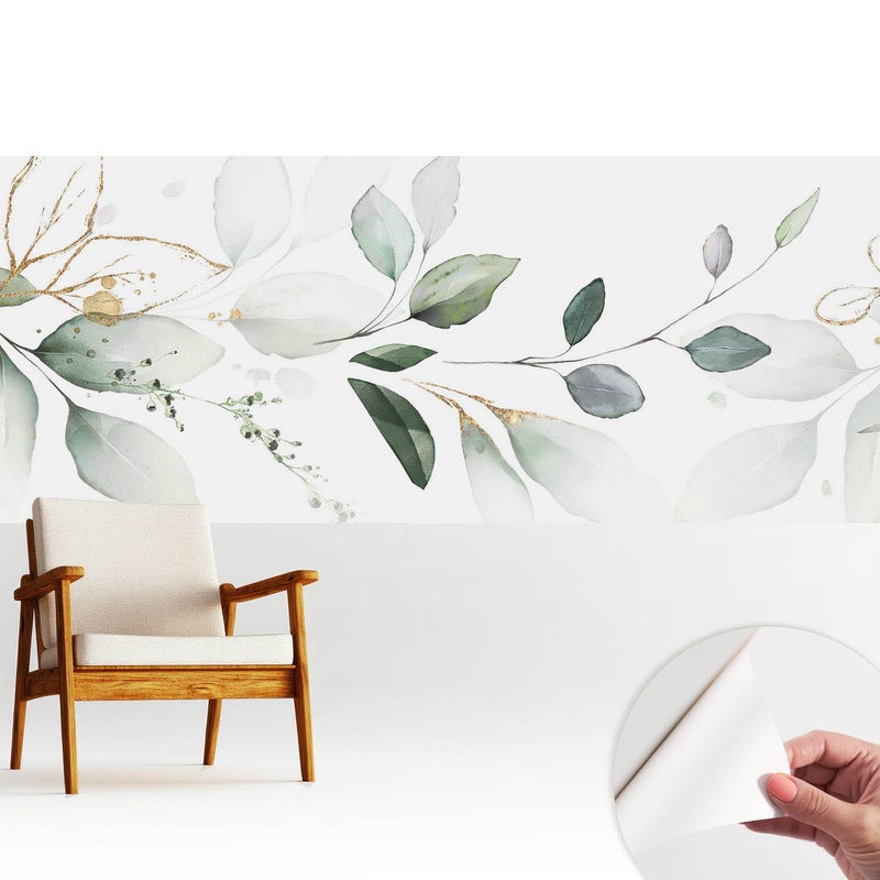 Tapeta z tkaniny samoprzylepnej - stylowa dekoracyjna elegancka 250x104 cm - Delikatne kompozycje liści w akwareli TULUP