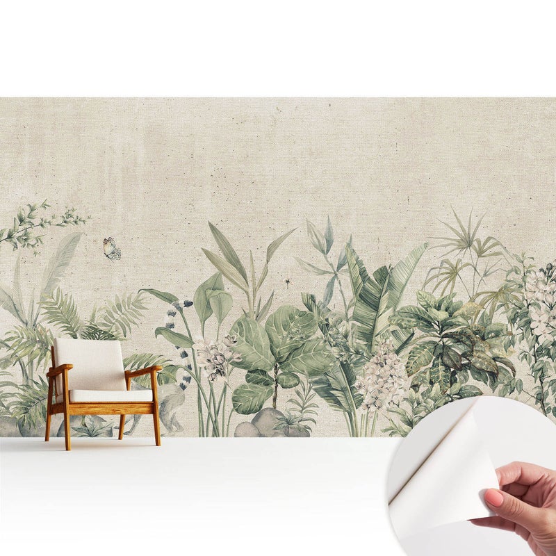 Tapeta z tkaniny samoprzylepnej - stylowa dekoracyjna elegancka 416x254 cm - Egzotyczna flora i fauna TULUP