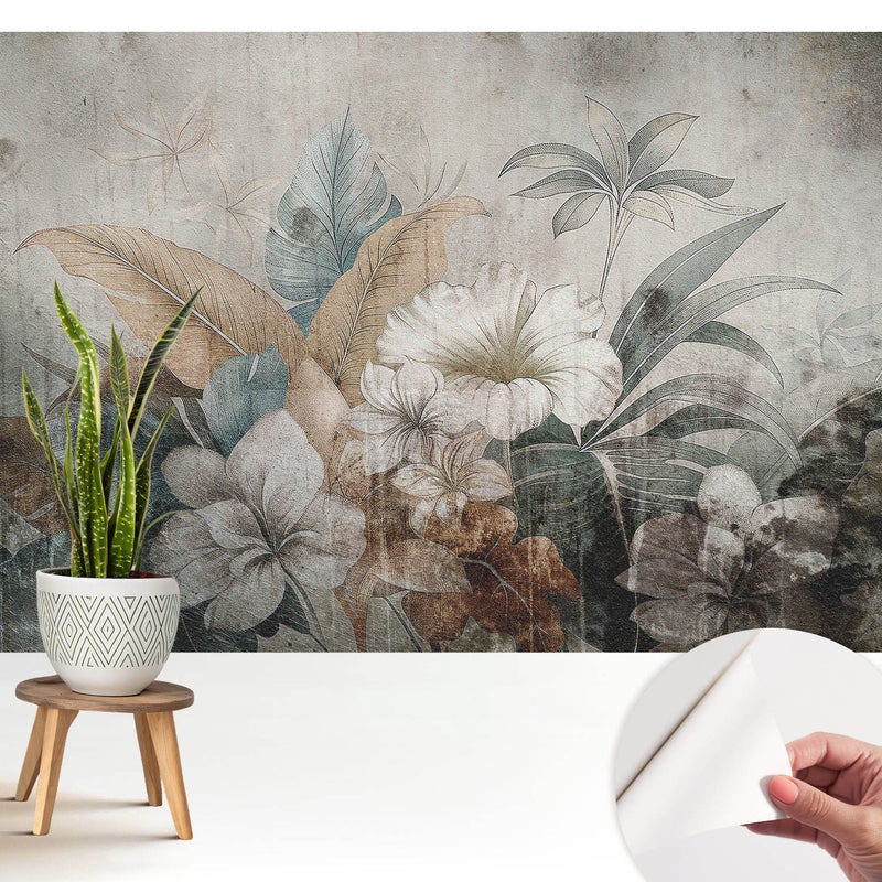 Tapeta wysokiej jakości z tkaniny samoprzylepnej dekoracyjnej - stylowe wykończenie 208x146 cm - Rustykalna kwiatowa kompozycja marzeń TULUP