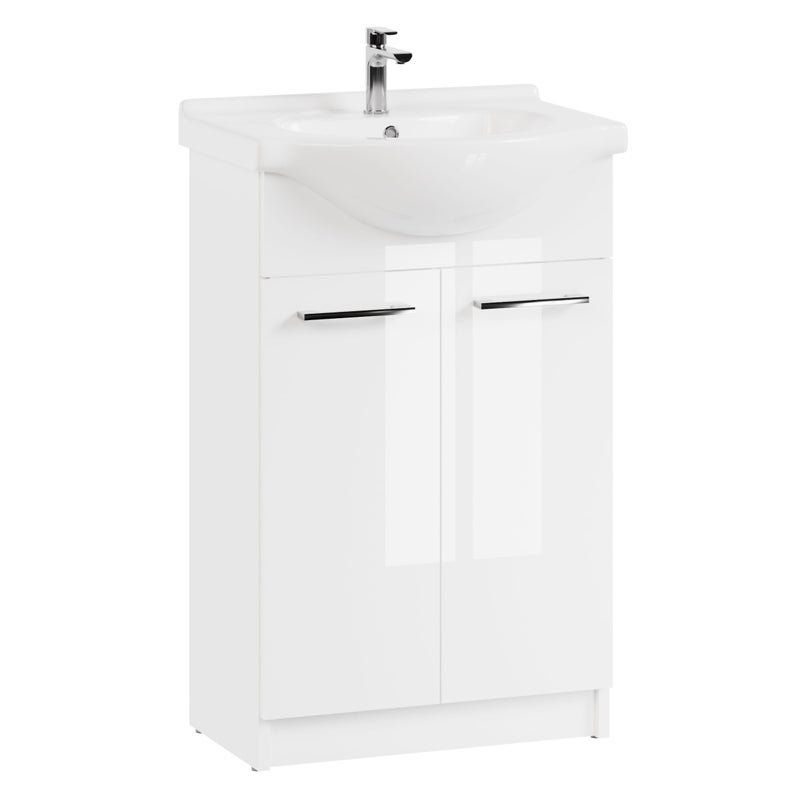 Szafka łazienkowa z umywalką stojąca pod umywalkę biała połysk zestaw 55 cm