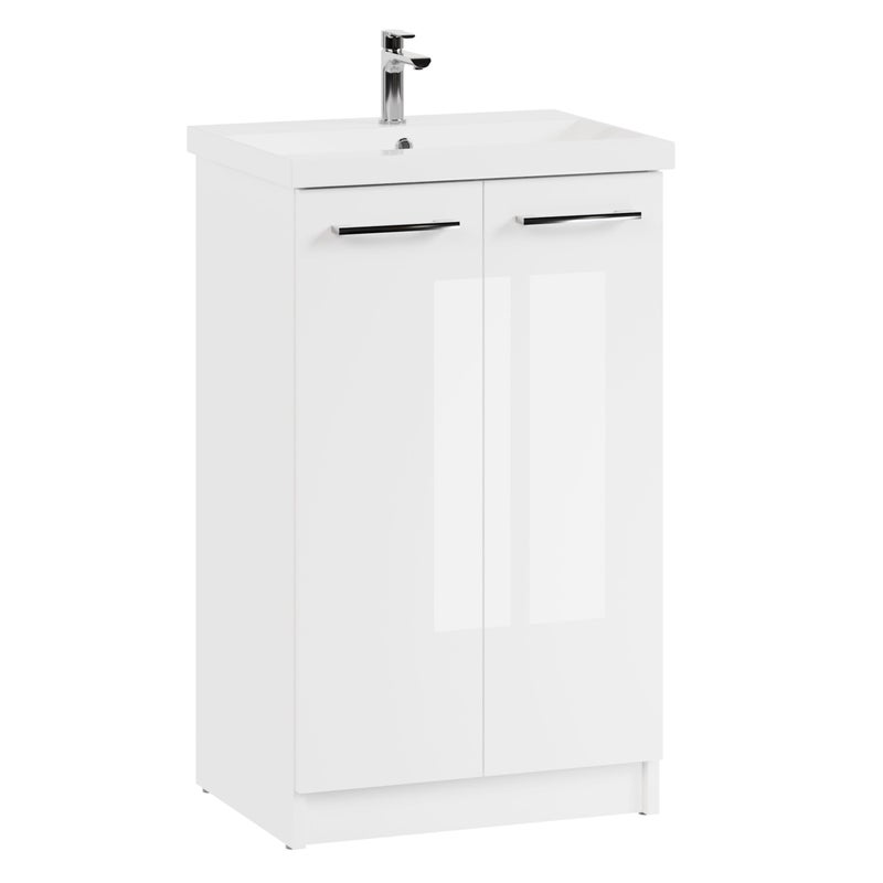 Szafka łazienkowa z umywalką stojąca pod umywalkę biała połysk zestaw 50 cm