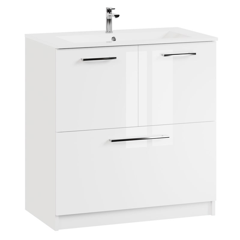 Szafka łazienkowa z umywalką stojąca pod umywalkę biała połysk zestaw 80 cm