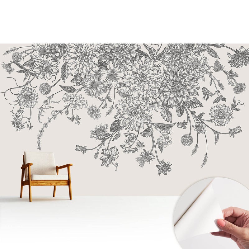 Tapeta dekoracyjna - nowoczesny motyw - powierzchnia odporna - montaż bez kleju 416x254 cm - Kwiaty elegancja harmonia natury TULUP