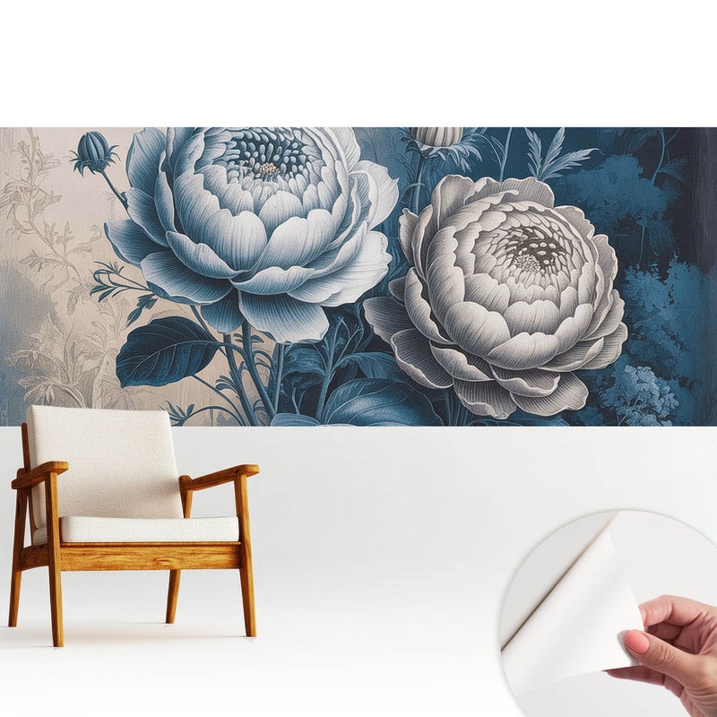 Tapeta z tkaniny samoprzylepnej - stylowa dekoracyjna elegancka 250x104 cm - Kwiaty w odcieniach niebieskiego szarości TULUP