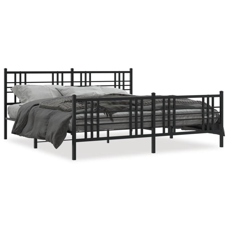Łóżko Metalowe Czarne Rama Łóżka Ze Stelażem Do Pokoju Sypialni 193x203cm