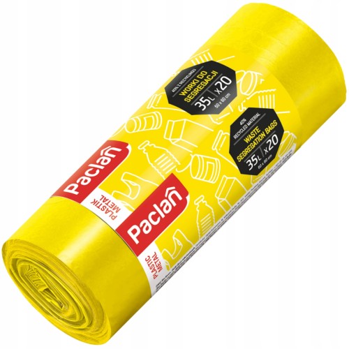 Paclan worki do segregacji śmieci żółte 35l 20szt metal/plastik