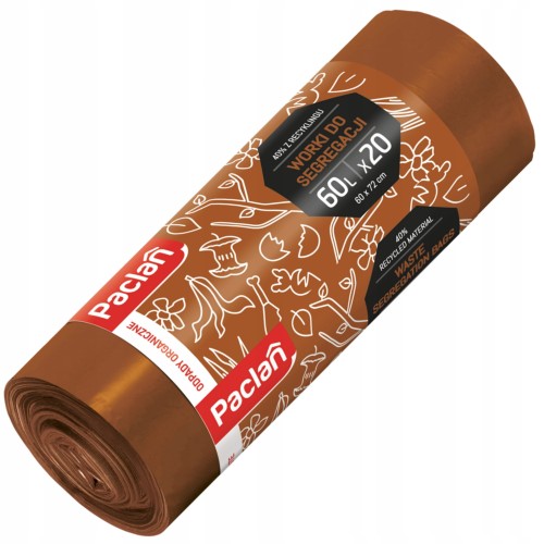 Paclan brązowe worki do segregacji śmieci 60l 20szt biodegradowalne