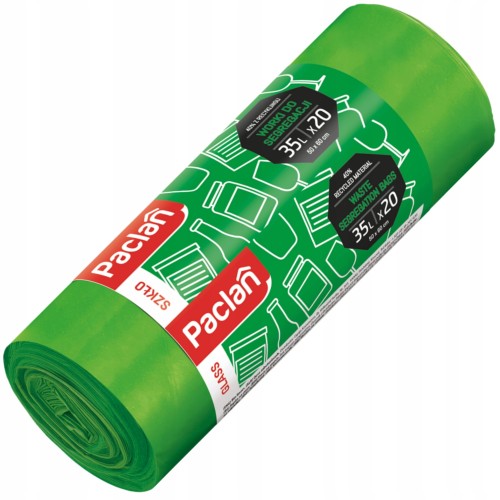 Paclan zielone worki do segregacji śmieci 35l 20szt szkło