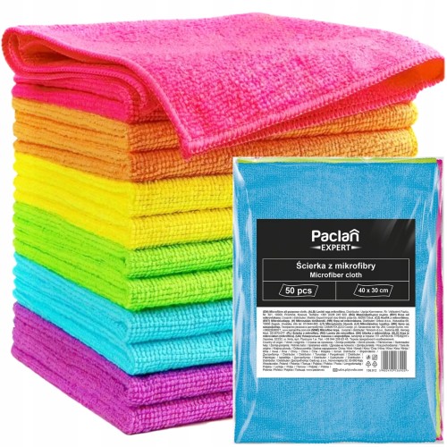 Paclan Expert ściereczki z mikrofibry 40x30 cm 50 szt mix 5 kolorów do domu i auta