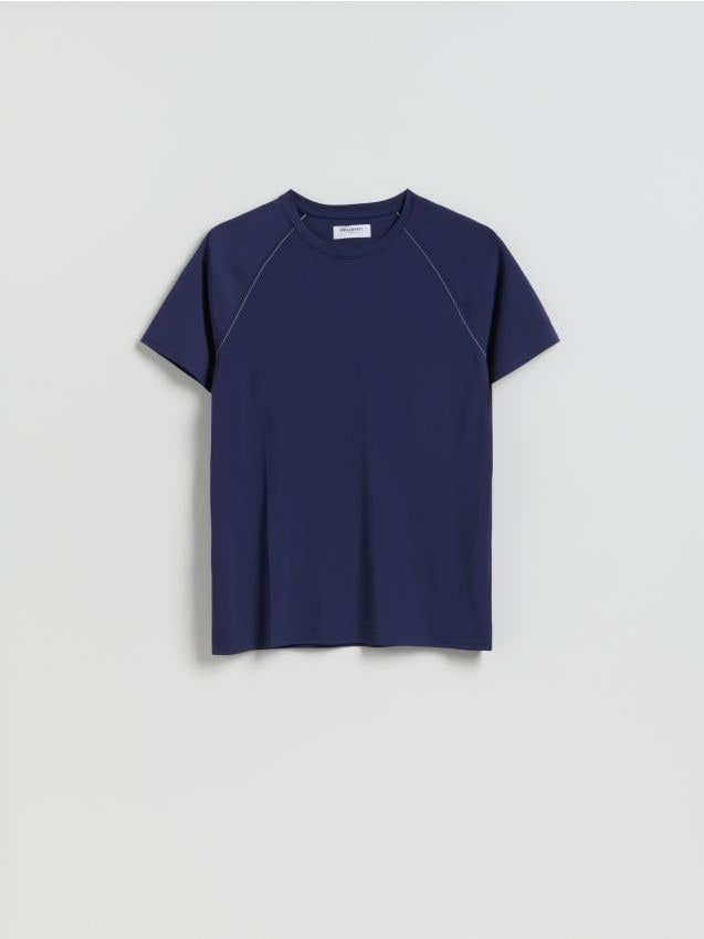 Reserved - T-shirt slim fit z wiskozą - granatowy