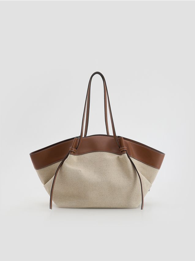 Reserved - Torebka shopper z lnem - brązowy