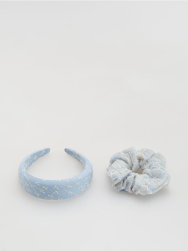 Reserved - Opaska i gumka do włosów - jasnoturkusowy