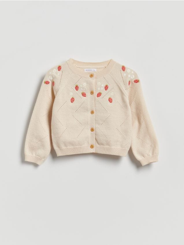 Reserved - Kardigan z haftem - kremowy