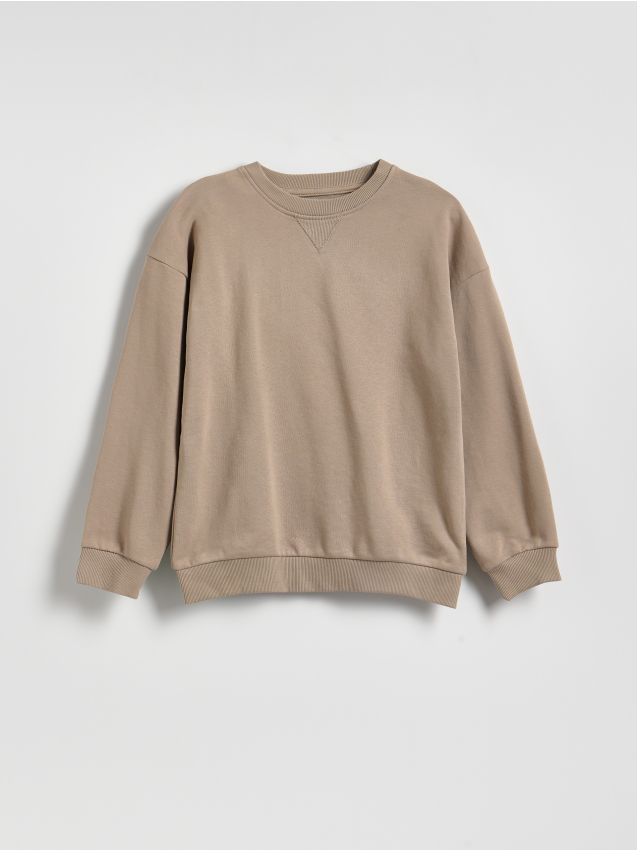 Reserved - Bluza oversize z bawełną - beżowy