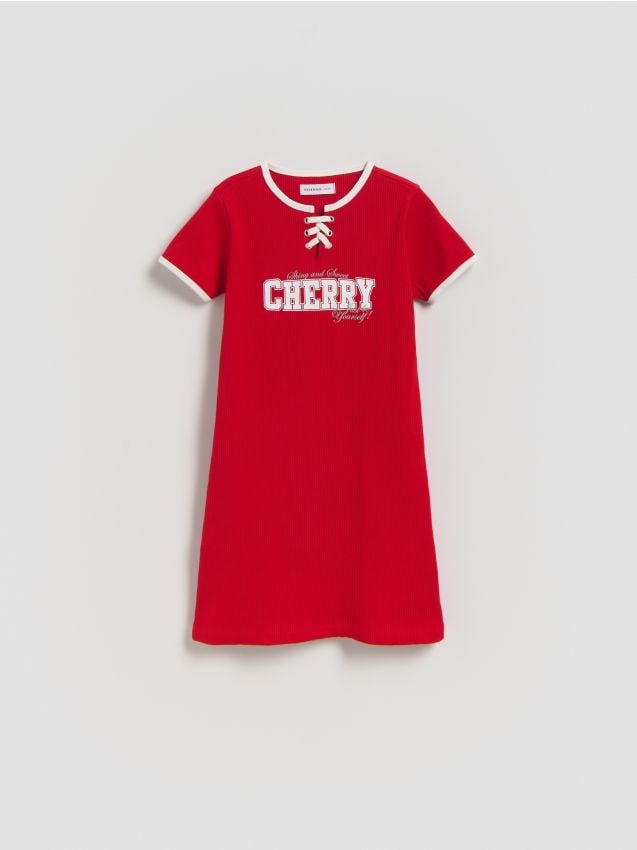 Reserved - Prążkowana sukienka - czerwony