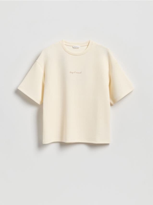 Reserved - T-shirt z modalem - kremowy