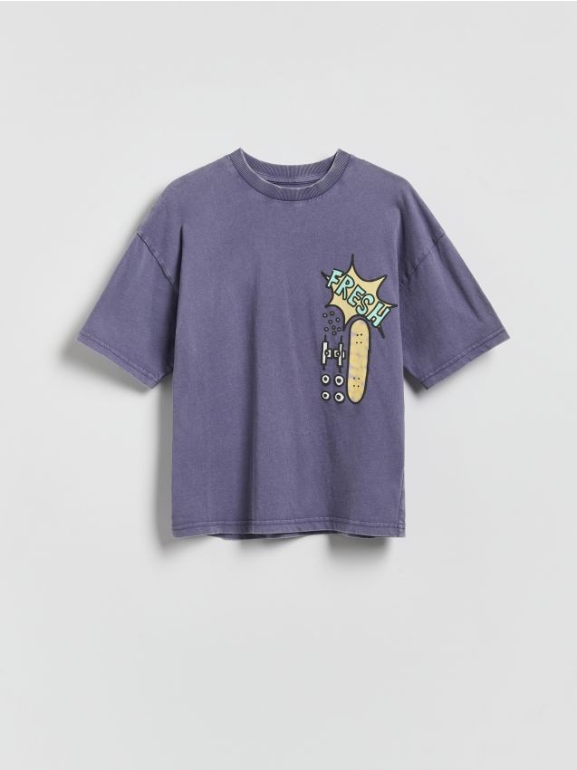 Reserved - T-shirt z nadrukiem - fioletowy