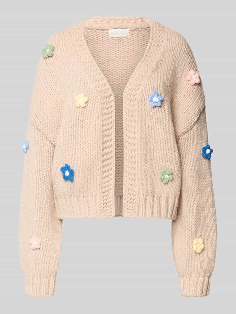 Kardigan rozpinany o kroju oversized z kwiatowym, ozdobnym obszyciem