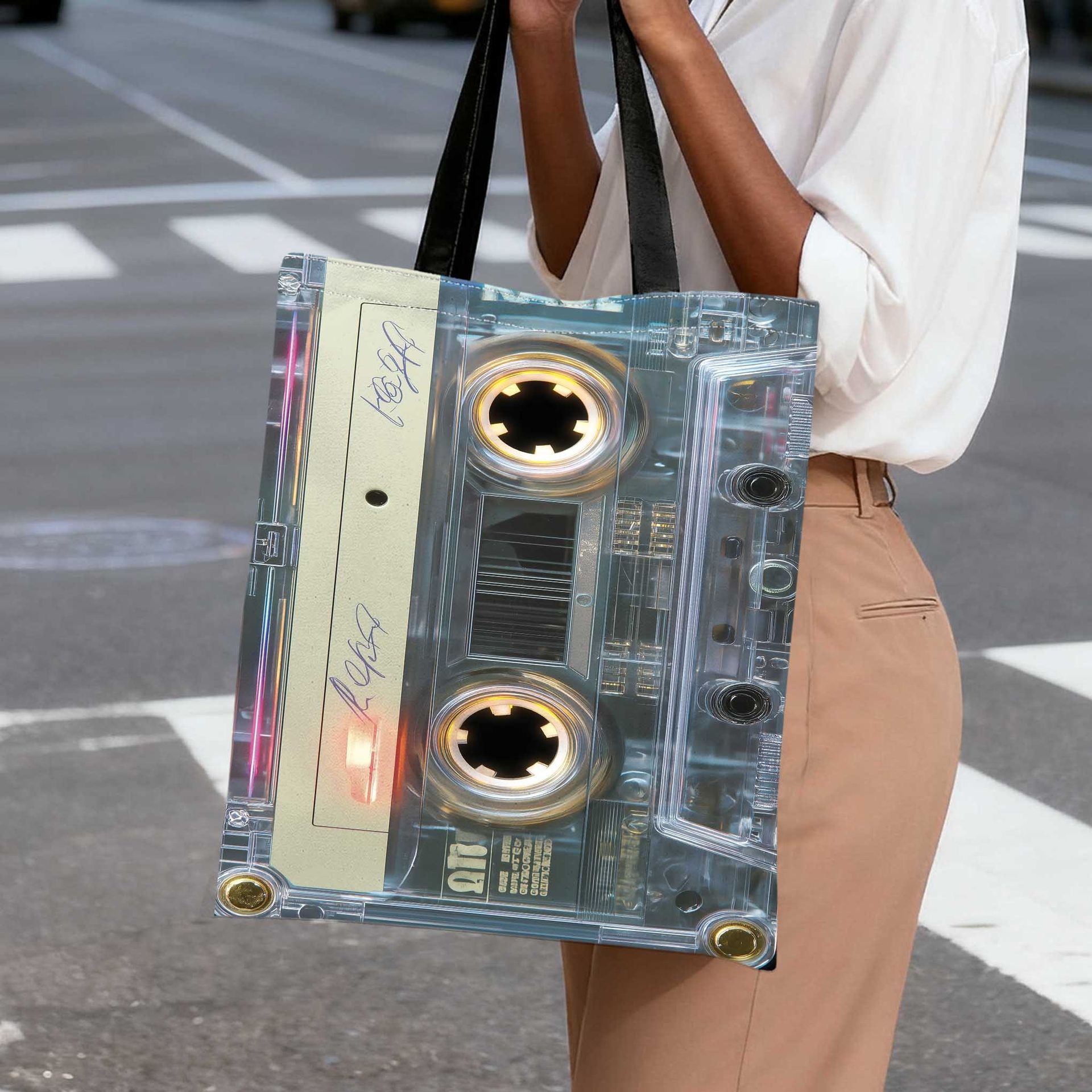 TEMU 1 szt. Torba na ramię damska z nadrukiem 2D w stylu retro kasetki Torba typu tote o dużej pojemności Idealna na różne okazje, takie jak