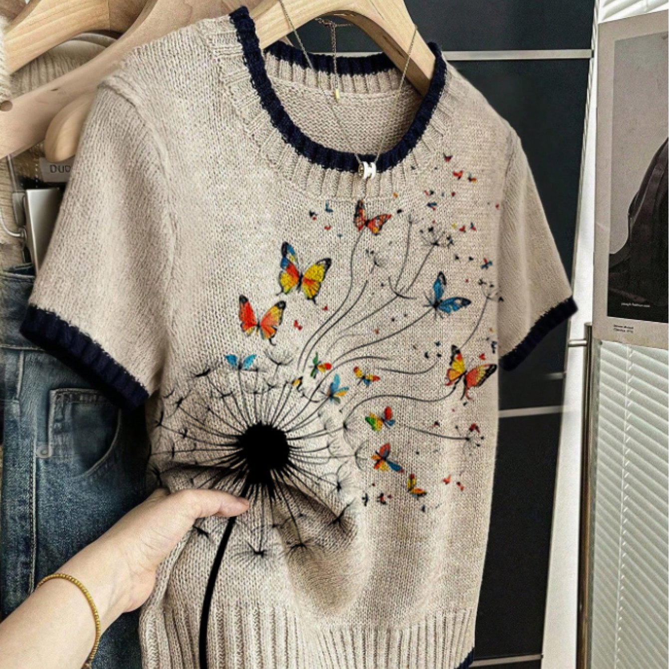 TEMU Elegancki bezrękawnik z okrągłym dekoltem, z blokami kolorów i nadrukiem motyli Luźny krój, idealny na wiosnę//jesień/zimę