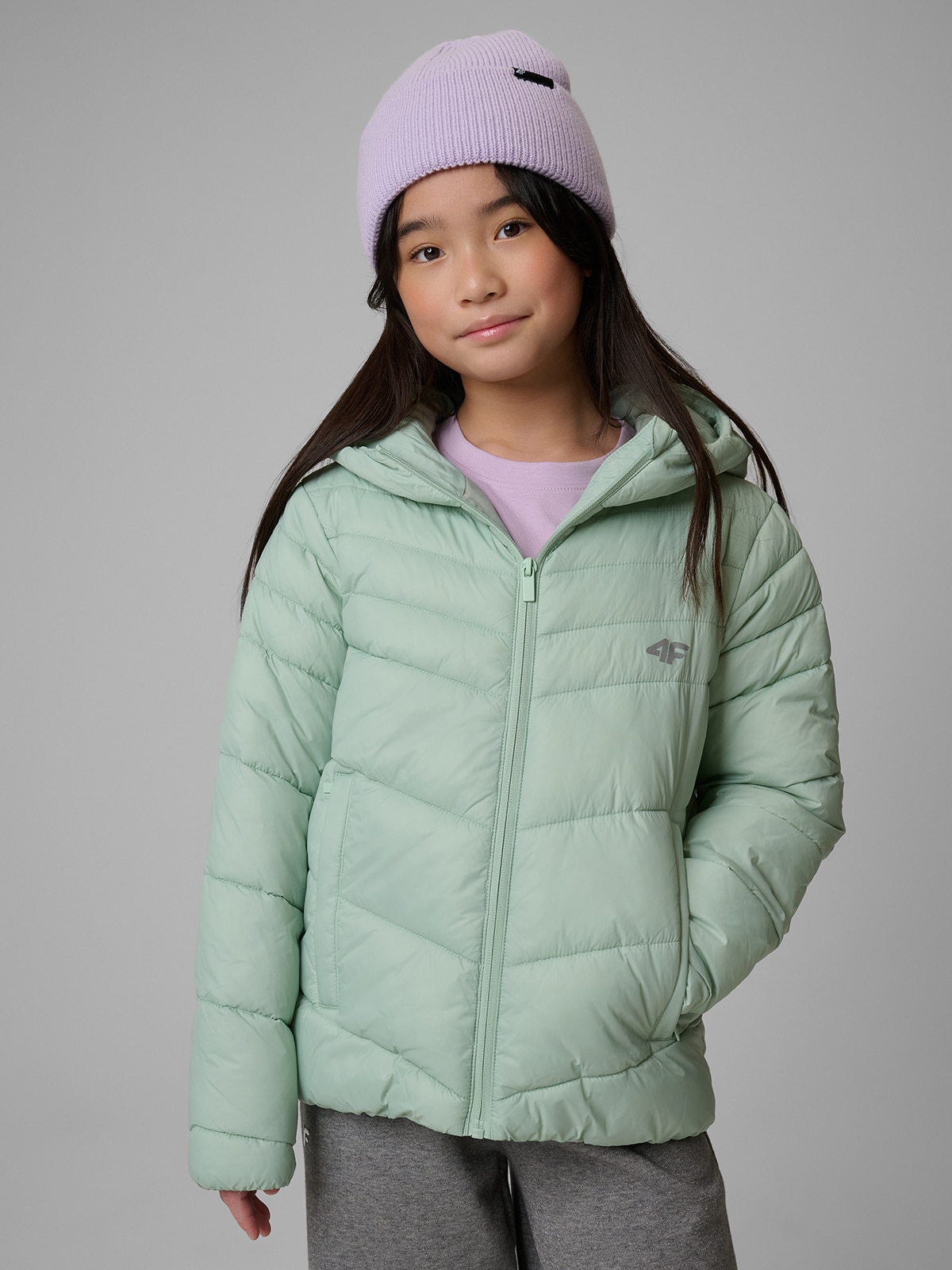 4F Kurtka z wypełnieniem syntetycznym dziewczęca - miętowa 164 (13-14 lat)