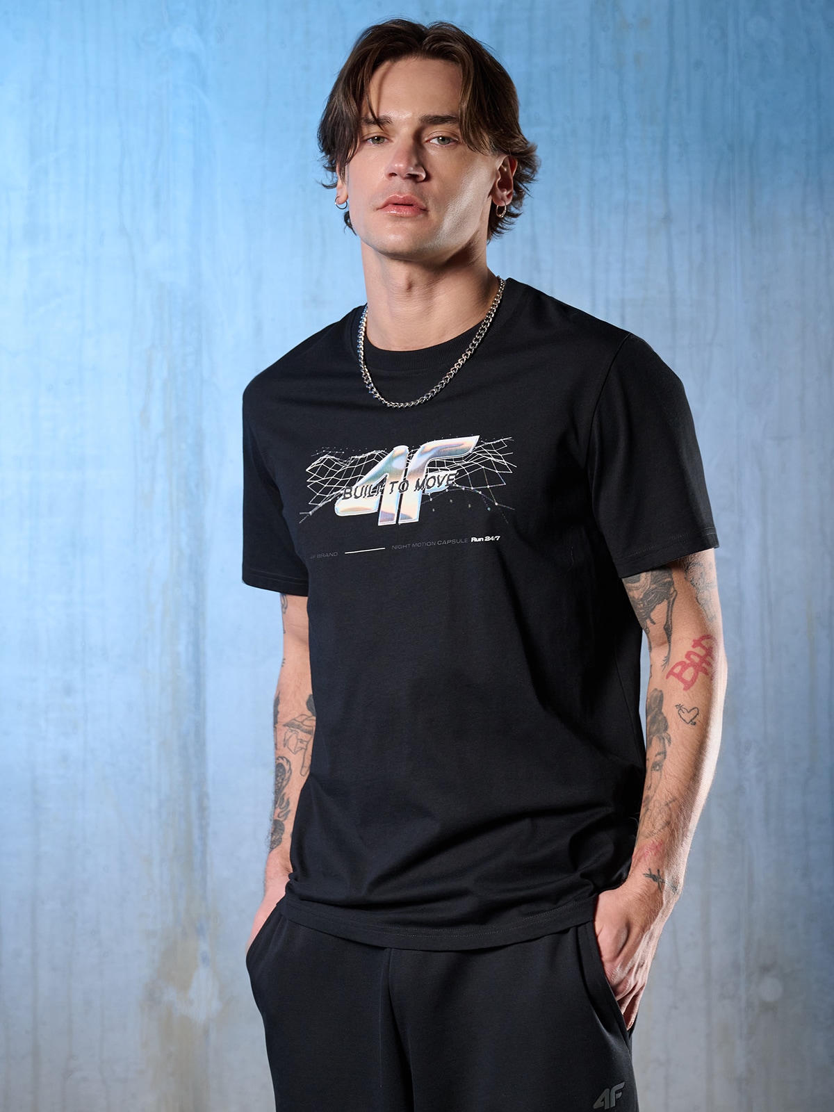 4F T-shirt regular z nadrukiem męski - czarny XXL