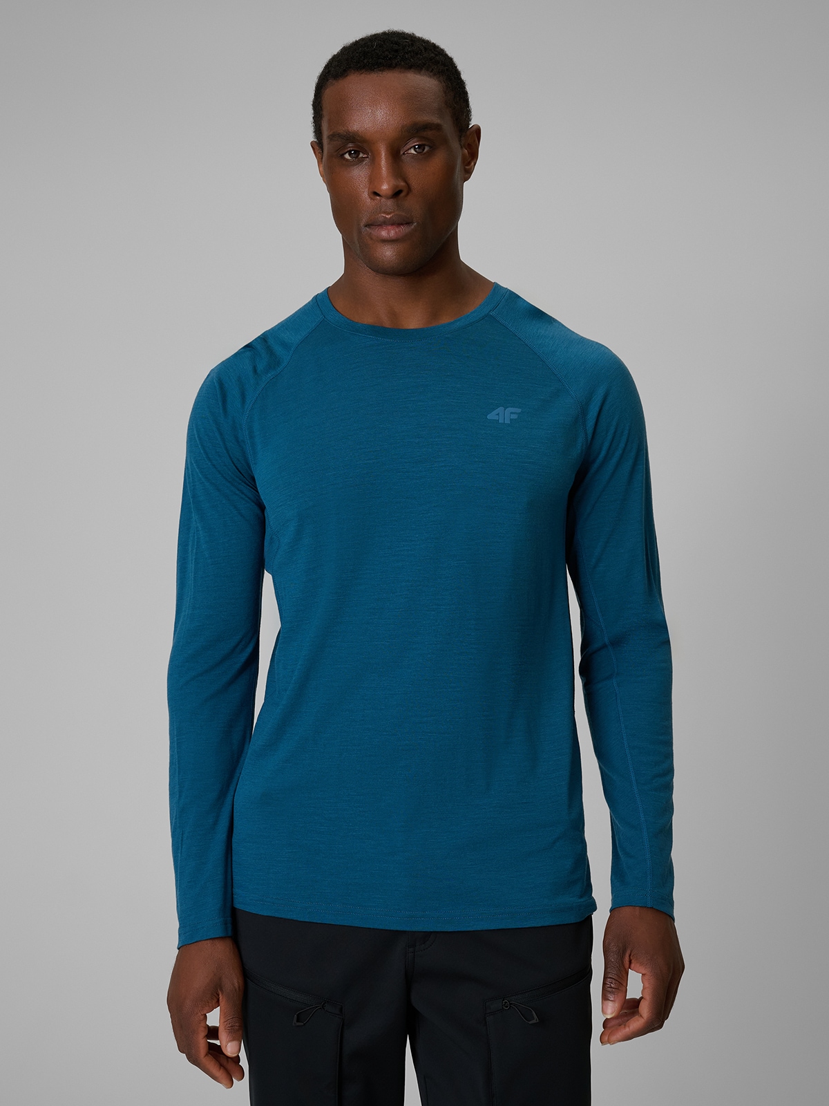 4F Longsleeve trekkingowy szybkoschnący z wełną merino męski - turkusowy XXL