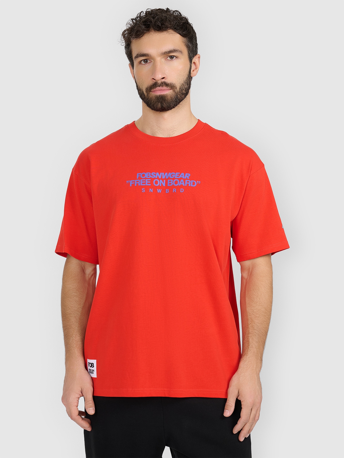 4F T-shirt loose z nadrukiem męski - czerwony XL