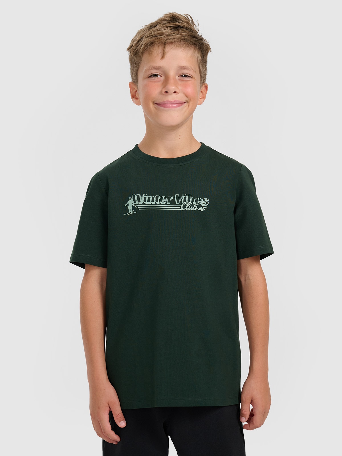 4F T-shirt regular z nadrukiem chłopięcy - zielony 164 (13-14 lat)