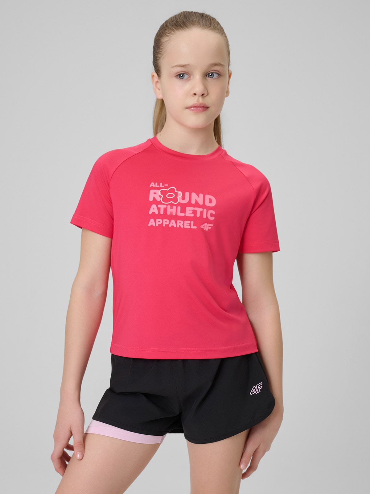 4F Koszulka sportowa szybkoschnąca dziewczęca - różowa 158/164 (12-14 lat)