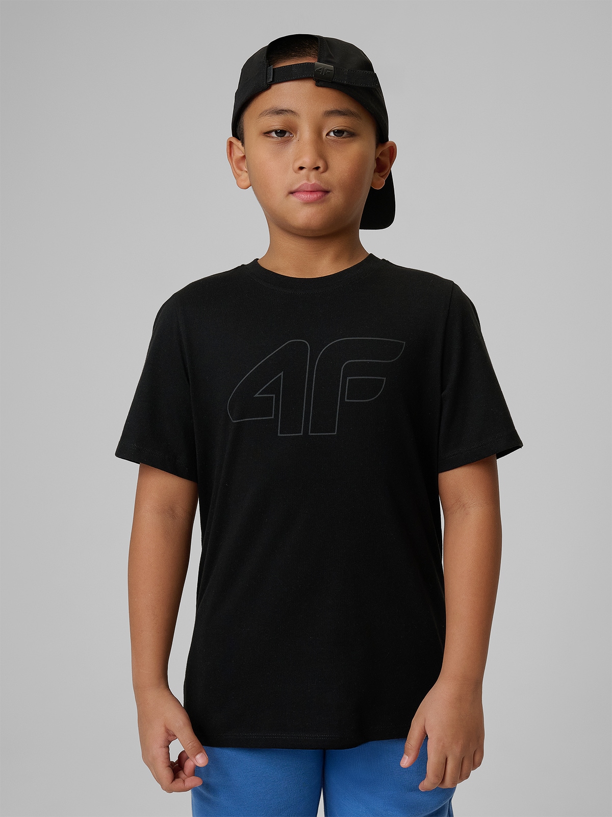 4F T-shirt regular z nadrukiem chłopięcy - czarny 164 (13-14 lat)