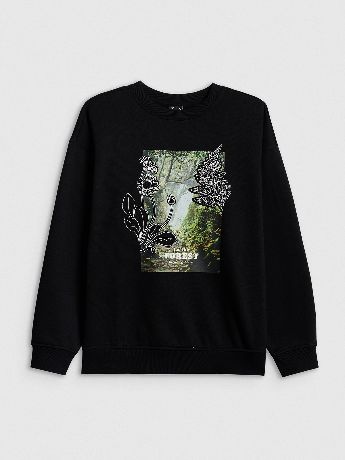 4F Bluza dresowa loose bez kaptura damska - czarna XS