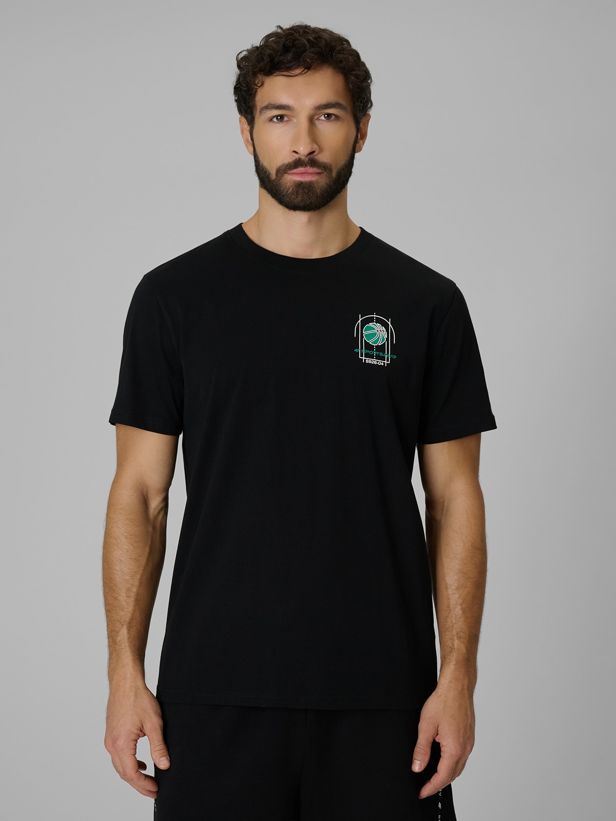 4F T-shirt regular z nadrukiem męski - czarny XXL