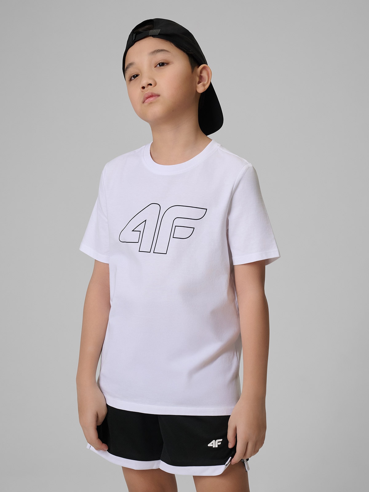 4F T-shirt regular z nadrukiem chłopięcy - biały 164 (13-14 lat)