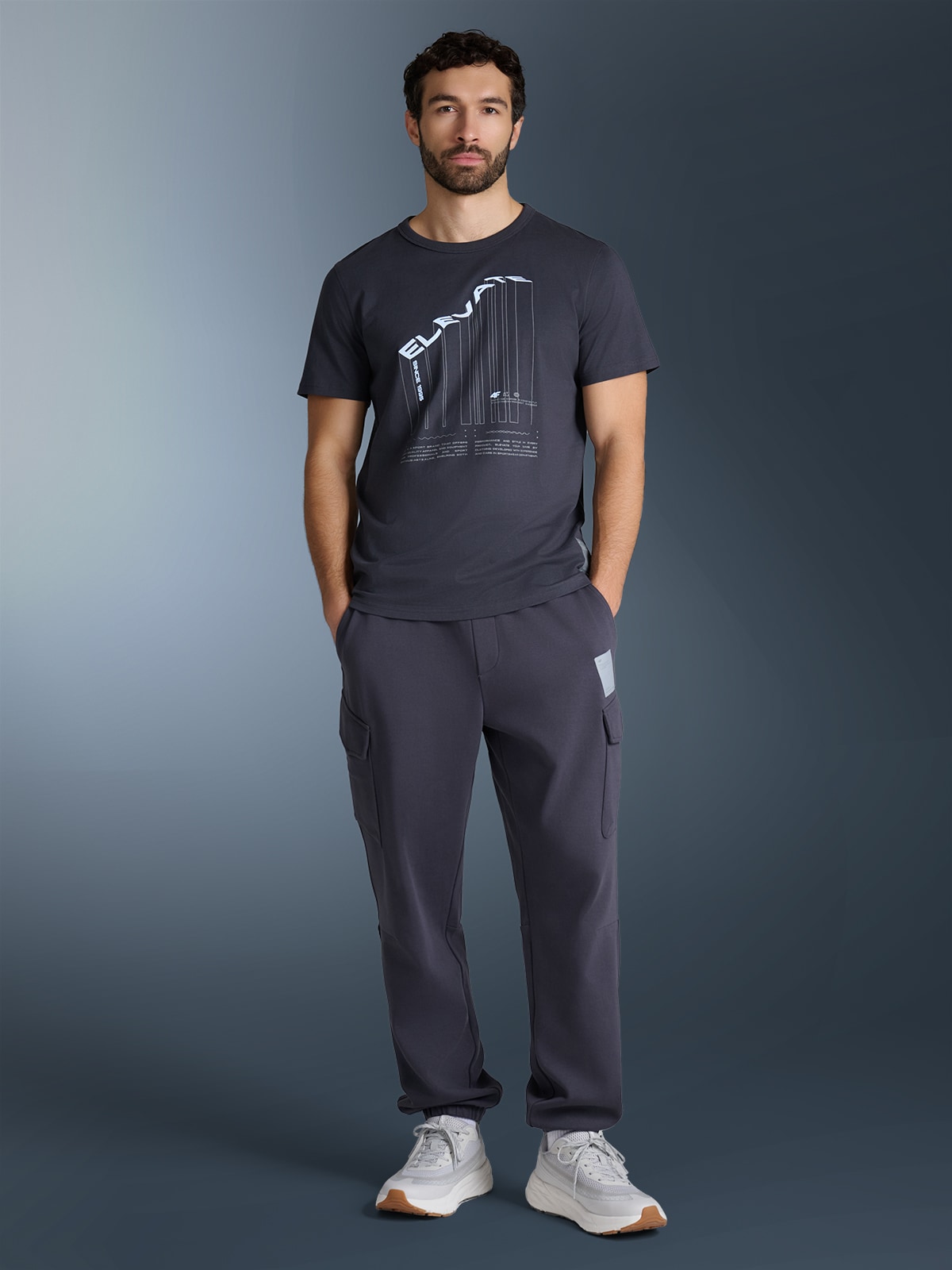 4F T-shirt regular z nadrukiem męski - szary XXL