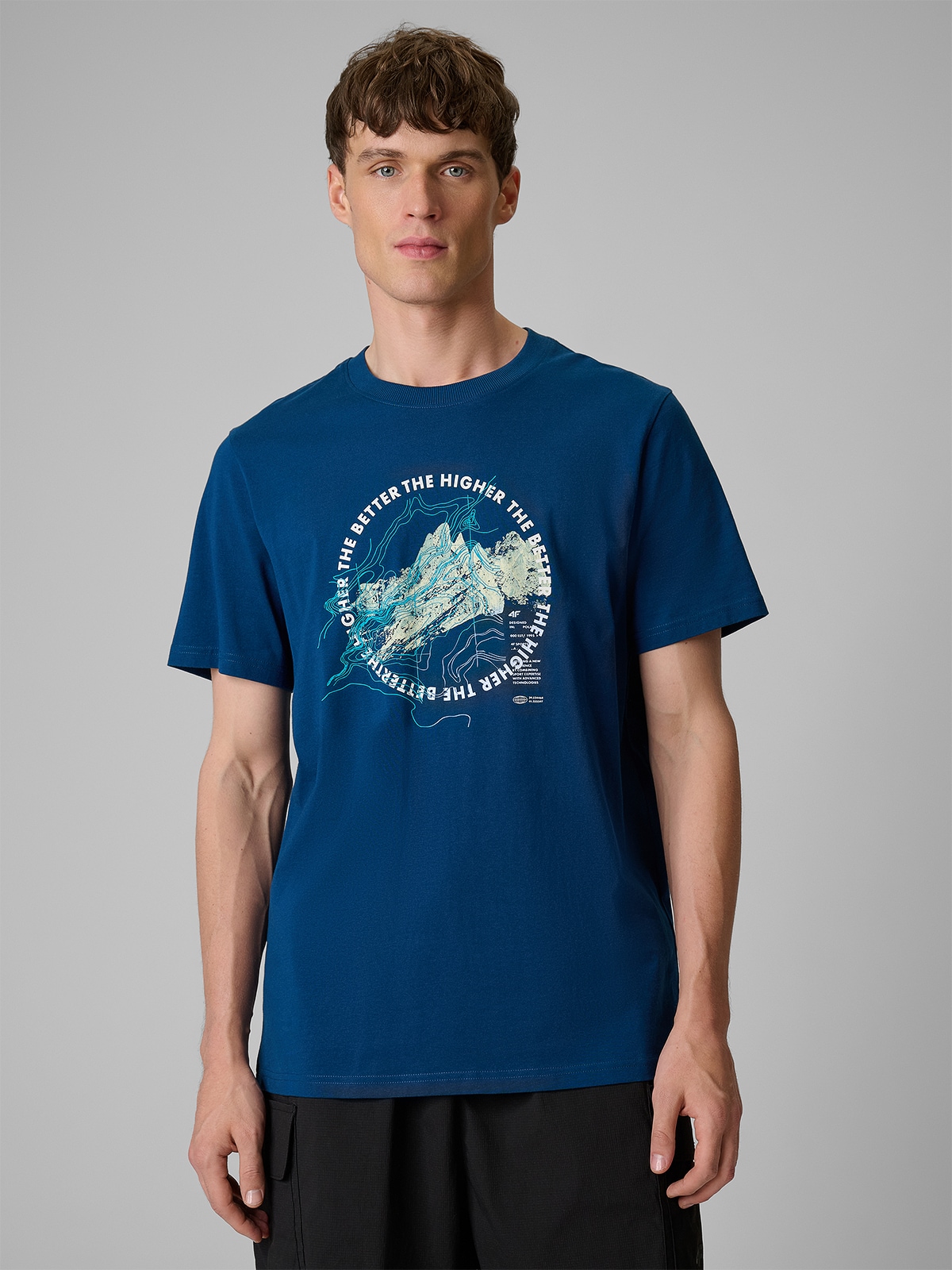 4F T-shirt regular z nadrukiem męski - turkusowy XXL