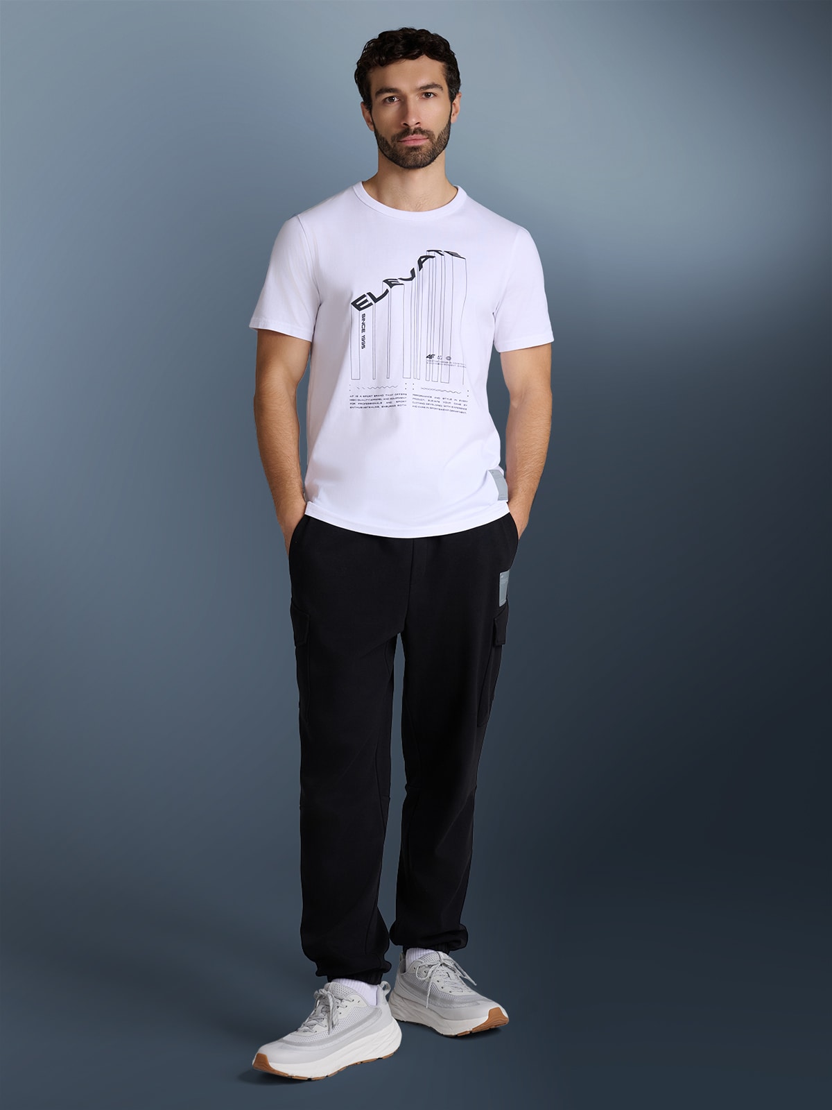 4F T-shirt regular z nadrukiem męski - biały XXL