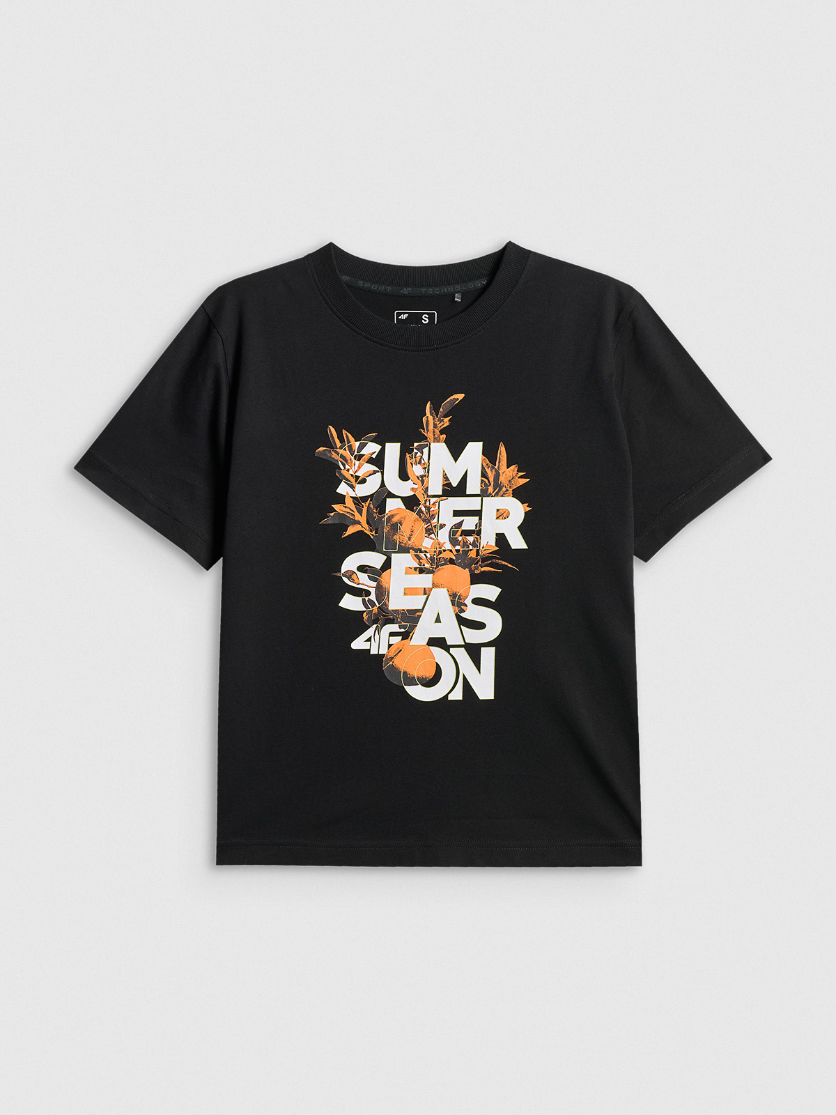 4F T-shirt boxy z nadrukiem damski - czarny XS