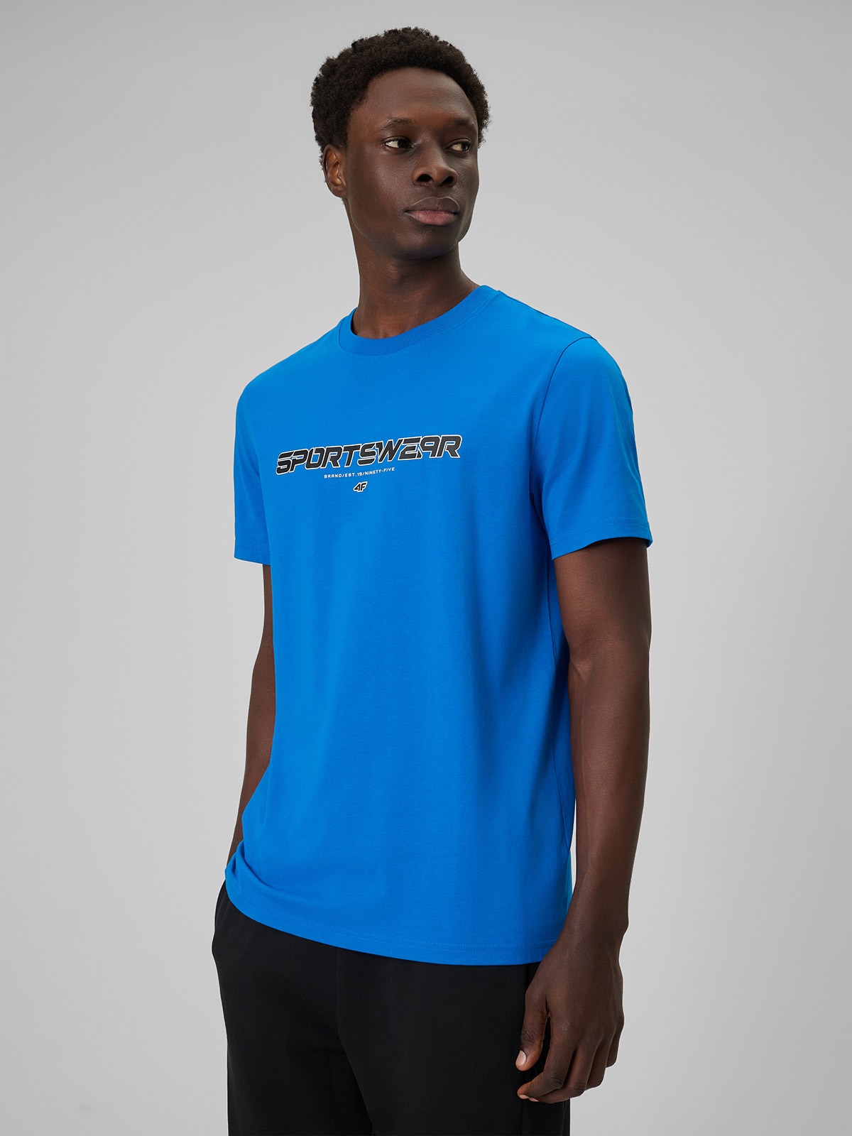 4F T-shirt regular z nadrukiem męski - niebieski XXL