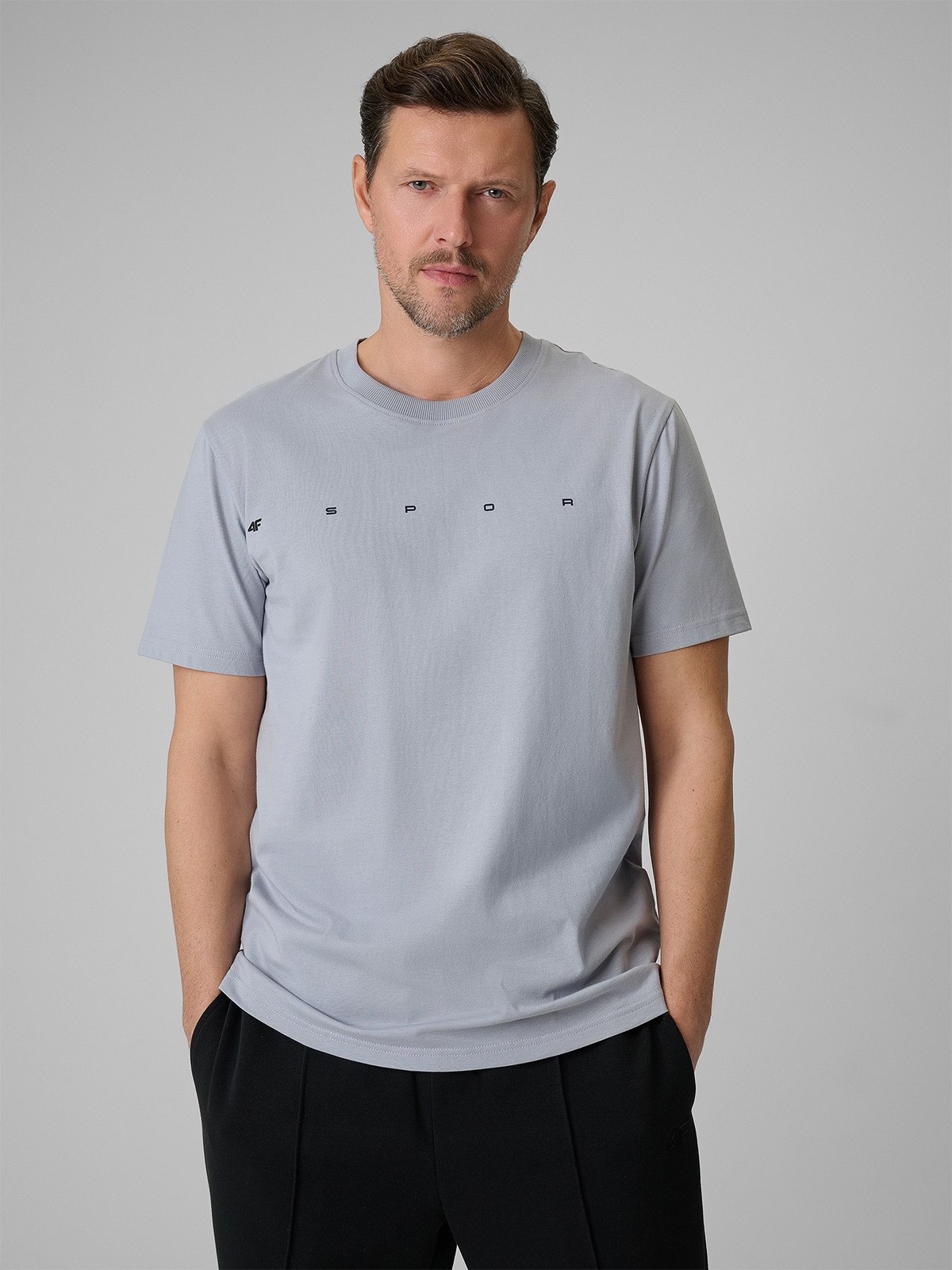 4F T-shirt regular z nadrukiem męski - szary XXL